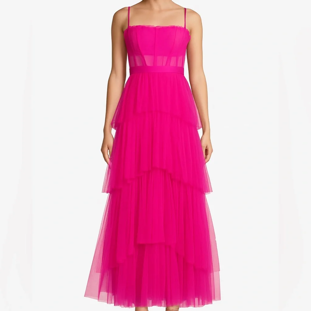 π π NEXT/UP Neon Pink Mesh Tiered Gown Corset Bodice Party 2 Sizes 9/10 & 11/12 - Picture 1 of 17
